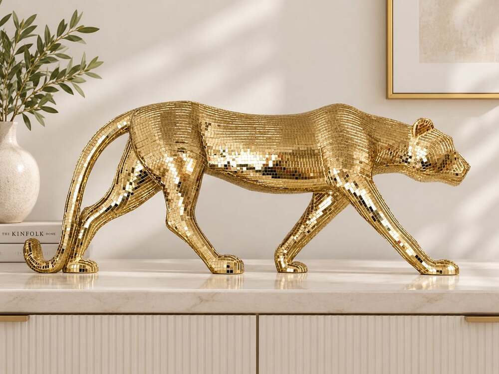 DecMode Gold Resin Laying Leopard Sculpture